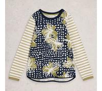White Stuff Womens T-Shirt Clara Long Sleeve Green Print Casual