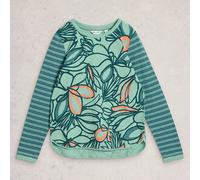 White Stuff Womens T-Shirt Clara Long Sleeve Teal Print Casual