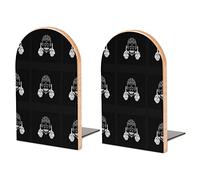 White Sugar Skull with Middle Finger Up Rock Roll on Black Book Shelf Holder, Bookends Book Stand for School Home Office Desks Library Books Movies DVDs Files Magazines M