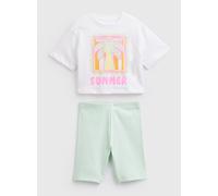 White Summer Graphic T-Shirt & Cycle Shorts Set 4-5 years