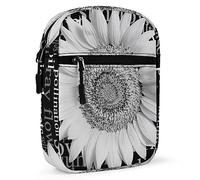 White Sunflower Head Word Cloud Full of Botanical Terms Dark Pattern Adjustable Fanny Waist Pack Pouch, Waterproof Crossbody Runners Bag Wallet for Gym Hiking Fitness Women Men 6.1 x 2.2 x 7.9 inch