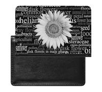 White Sunflower Head Word Cloud Full of Botanical Terms Dark Pattern Women's Passport Protector, Men's Passport Protector, PU Travel Passport Protector for Women Men Worker 5.8 x 3.9 x 0.4 inch