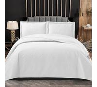 (White, Super King) 3 Piece Quilted Bedspread Bed Throw Luxury Hotel Quality Quilted Embossed Bedspread