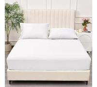 White Super King Fitted Sheet, Egyptian Cotton Fitted Sheets, Jersey Fitted Sheet, Easy Care, Microfibre, Super Soft Cozy and Breathable Deep Fitted SuperKing Size Sheet (200cm X 180cm, White)