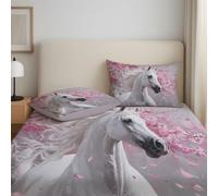 White Supersoft Fitted Sheet - Easy Care with Elasticated Corners - Cosy & Comfortable Delicate Touch Modern White Horse Cherry Blossom Petals Fitted Sheet 90 x 190 x 30 cm - Fade Resistant