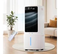 White Swamp Cooler with 6 Ice Boxes, 12L Portable Evaporative Air Cooler, 800 m³/h Ventless Cooling Unit with 12H Timer, 90° Oscillation for Office Use