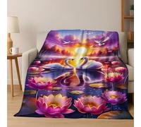 White Swan and Lotus Throws Blanket King Size Romantic Sunset Comfort Soft Sofa Bed Throw Blanket 152x204cm, Modern Fashion Design Style Children Adults Bedroom Decor - Fluffy Blankets 60"x80"