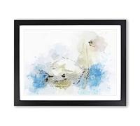 White Swan Art In Abstract Modern Art Framed Print | A3 Black Framed Wall Decor | Ready to Hang | Abstract Animal Picture | Living Room Bedroom Lounge Office