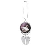 White Swan Car Pendant, Rear View Mirror Hanging Ornament, Auto Decor for Rearview Mirror, Keychain Silver-Style