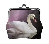 White Swan Coin Purse for Women, Chic PU Leather Mini Change Pouch with Kiss Lock Clasp, Fashion Change Purse Wallets for Coins, Keys, Lipstick, and Earphones