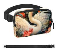 White Swan Fanny Packs for Women Men, Crossbody Belt Bag with Zipper Pockets,Waterproof Waist Packs with Adjustable Strap for Workout Running Traveling Hiking, Multicolor, One Size