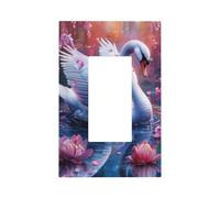 White Swan Flowers Light Switch Wall Plate Faceplate Cover Single Rocker 1 Gang Decorator Outlet Receptacle Covers for Home Kitchen Room Bathroom Decor