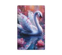 White Swan Flowers Single Toggle Blank Wall Plate Light Switch Cover Decorative 1 Gang for Kitchen Room Bathroom Size 11.4x7cm