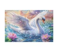 White Swan Flying Over Lotus Pond 1000 Piece Complete Premium Jigsaw Puzzle Collectors Mind Relaxation Educational Decorative Puzzle Gifts for Adults Premium Cardboard 1000 PCS