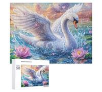 White Swan Flying Over Lotus Pond 500 Piece Jigsaw Puzzle for Teens 14+ Party Game Logic Thinking Gift for Social Gathering 500 PCS