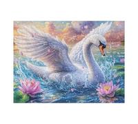 White Swan Flying Over Lotus Pond 500 Pieces Set Classic Jigsaw Puzzle Couple Puzzle Partners Mind Relaxation Wall Decor Easter New Year Premium Cardboard 500 PCS