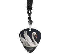 White Swan Guitar Pick Necklace Exquisite Titanium Steel Personalized Necklaces Cool Pendant Necklaces Fashion Guitar Pick Holder Necklace Unique Gifts for Adult