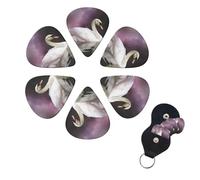 White Swan Guitar Picks 6 Pack, 0.71mm Thickness Celluloid Bass Pick with Leather Guitar Pick Holder Keychain Abstract Art Pics Plectrum for Acoustic Electric Guitar, Ukulele, Bass