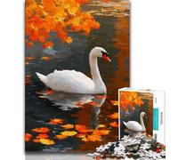 White Swan in Autumn Jigsaws 1000 Pieces for Teenagers,Stress Reliever Staycation Kill Time with Matching Poster And Trivia Sheet (75x50cm)