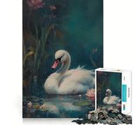 White Swan in Pond 1000-piece Jigsaw Puzzles Brain Focus Game Expert Cutting Craftsmanship Fascinating Hobby for Idle Moments (50x75cm)