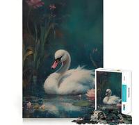 White Swan in Pond 1000 Piece Jigsaws Creative Skill Toy Tight Lock No Loose Pieces Bonding Activity for Loved Ones (38x26cm)