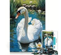 White Swan in Pond 1000-piece Puzzle for Teenagers Mind Skill Fun Uniform Size Precise Pieces Relaxing Indoor Group Activity (38x26cm)