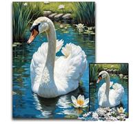 White Swan in Pond JigsawPuzzle 1000 Pieces for Adults Challenging Puzzles Perfect for Family Gatherings Birthdays Holidays 1000 PCS(38x26cm)