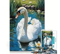White Swan in Pond Puzzle for Adults 1000 Pieces Memory Play Game Firm Fit Secure Assembly Meaningful Connection Building Game (50x75cm)