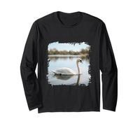 White Swan Lake Calm Water Wildlife Scene Long Sleeve T-Shirt