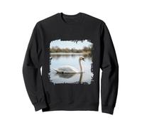 White Swan Lake Calm Water Wildlife Scene Sweatshirt