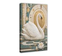 White Swan Lotus Canvas Wall Art, Elegant Mosaic Reading Corner