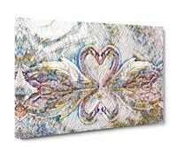 White Swan Love Heart Lake Modern BG Canvas Wall Art Print Ready to Hang, Framed Picture for Living Room Bedroom Home Office Décor, 20x14 Inch (50x35 cm)