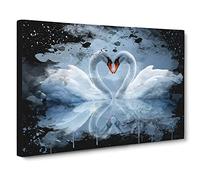 White Swan Love Heart Lake Modern CB Canvas Print | Gallery Wrapped 30mm Frame Wall Art | 30x20 inches | Ready to Hang | Modern Landscape Picture | Living Room Bedroom Lounge Office
