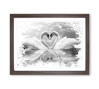 White Swan Love Heart Lake V4 Modern Framed Print | A4 Walnut Framed Wall Art | Ready to Hang | Modern Love Picture | Living Room Bedroom Lounge Office