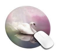White Swan Mouse Pad Waterproof Gaming Mousepad with Non-Slip Rubber Base Round Computer Mouse Mat for Office Latop Mousepads Washable Cloth Desk Pad 8 x 8 in