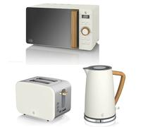 (White) Swan Nordic 1.7 Litre Jug Kettle, 2 Slice Toaster & Microwave LED 800W Freestanding