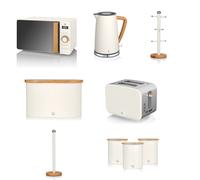 (White) Swan Nordic 7 Piece Kitchen Set with 2 Slice Toaster