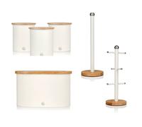 (White) Swan Nordic Set Mug Tree, Towel Pole, Bread Bin & 3 Canisters