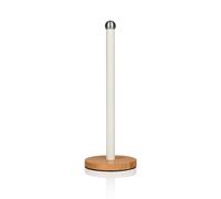 Swan SWKA17511WHTN Nordic Scandi Towel Pole/Kitchen Roll Holder with Non-Slip Wooden Base, Cotton White, Steel, Holds 1