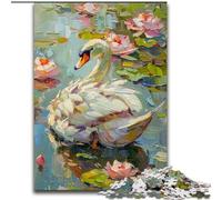 White Swan Oil Painting 1000 Pieces Jigsaw Puzzle For Adults Teens, Educational Games DIY Toys with Matching Poster And Trivia Sheet for Age 14+ (26x38cm)