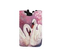 White Swan Oil Painting Laundry Hamper 52L Large Laundry Baskets Oxford Collapsible Dirty Clothes Tote Storage Bag with Handles Foldable Washing Basket Bin for Bedroom Bathroom Closet
