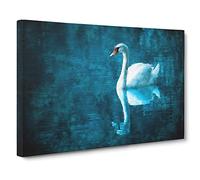 White Swan on a Blue Lake Canvas Print | Gallery Wrapped 30mm Frame Wall Art | 30x20 inches | Ready to Hang | Abstract Landscape Picture | Living Room Bedroom Lounge Office