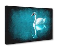 White Swan on a Blue Lake in Abstract Canvas Print for Living Room Bedroom Home Office Décor, Wall Art Picture Ready to Hang, 30 x 20 Inch (76 x 50 cm)
