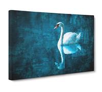 White Swan On A Blue Lake Painting Modern Art Canvas Wall Art Print Ready to Hang, Framed Picture for Living Room Bedroom Home Office Décor, 30x20 Inch (76x50 cm)