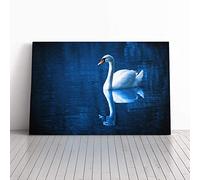 White Swan on a Lake (1) Canvas Print | Gallery Wrapped 30mm Frame Wall Art | 20x14 inches | Ready to Hang | Modern Landscape Picture | Living Room Bedroom Lounge Office