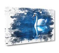 White Swan on a Lake (1) V3 Canvas Print | Gallery Wrapped 30mm Frame Wall Art | 30x20 inches | Ready to Hang | Modern Landscape Picture | Living Room Bedroom Lounge Office
