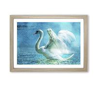 White Swan on a Lake (2) Framed Print | A2 Oak Framed Wall Art | Ready to Hang | Modern Animal Picture | Living Room Bedroom Lounge Office