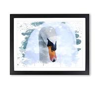 White Swan on a Lake No.2 V3 Modern Framed Print | A2 Black Framed Wall Art | Ready to Hang | Modern Animal Picture | Living Room Bedroom Lounge Office
