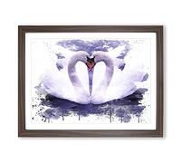 White Swan on a Lake No.4 V3 Modern Framed Print | A4 Walnut Framed Wall Art | Ready to Hang | Modern Animal Picture | Living Room Bedroom Lounge Office