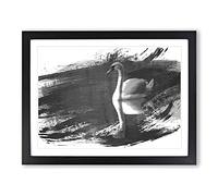 White Swan on a Lake Vol.1 V1 Modern Framed Print | A4 Black Framed Wall Art | Ready to Hang | Modern Animal Picture | Living Room Bedroom Lounge Office